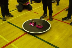 Autonomous Mini Sumo bots start a bout